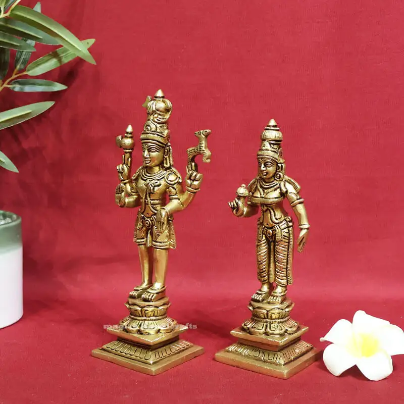 8 inches standing Brass Lord Shiva and Parvathi Idol - image 2