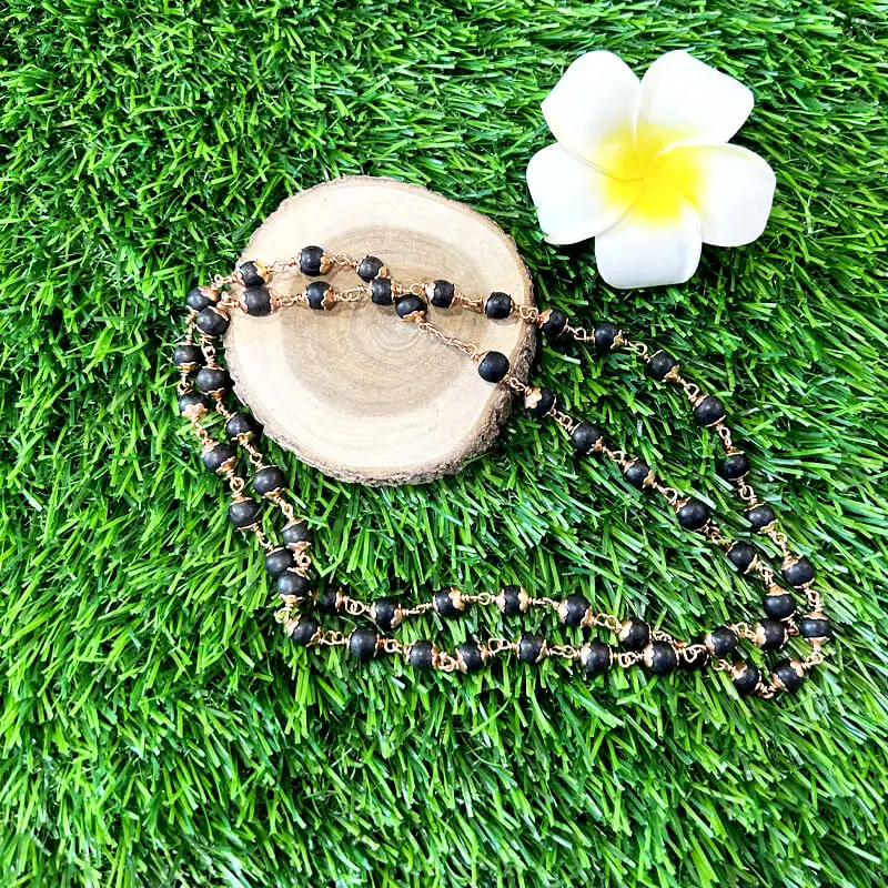 6mm karungali malai with copper cup - 6mm - image 1