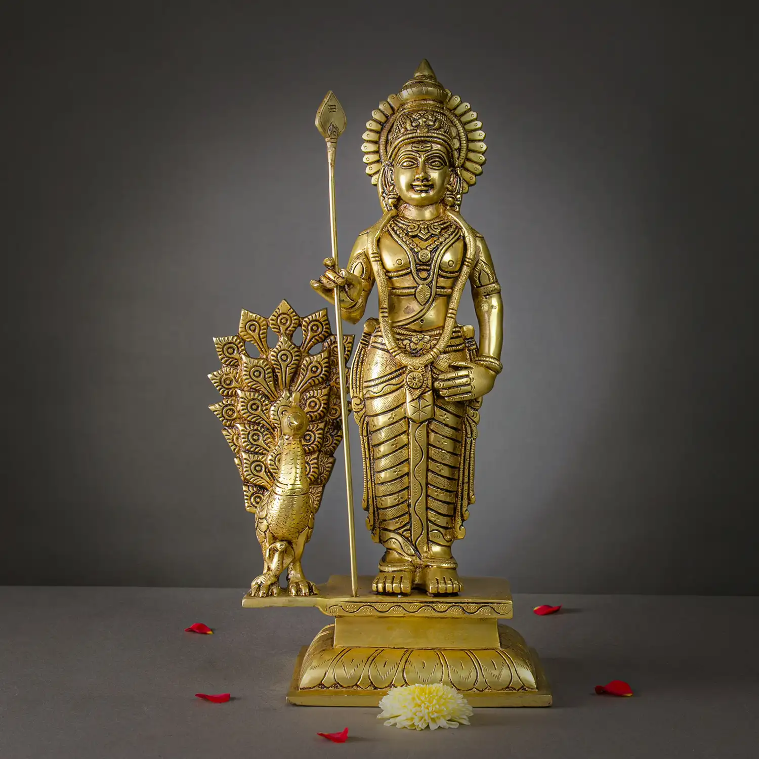 16 inches Brass Standing Murugan with Vel idol - image 1