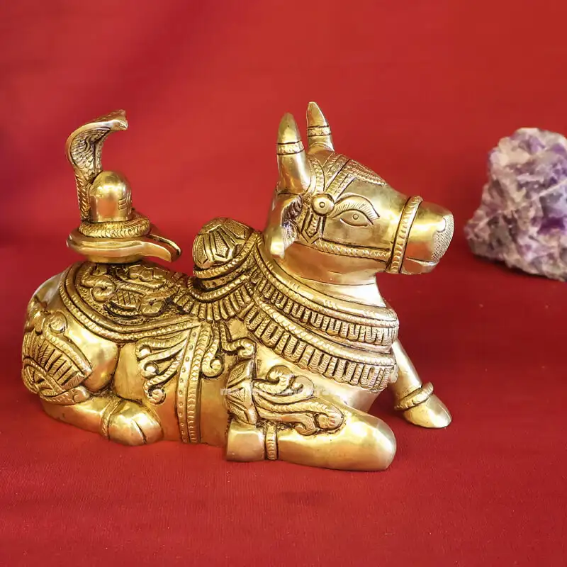 6x8 inches Brass Nandhi with Lingam SC - image 1