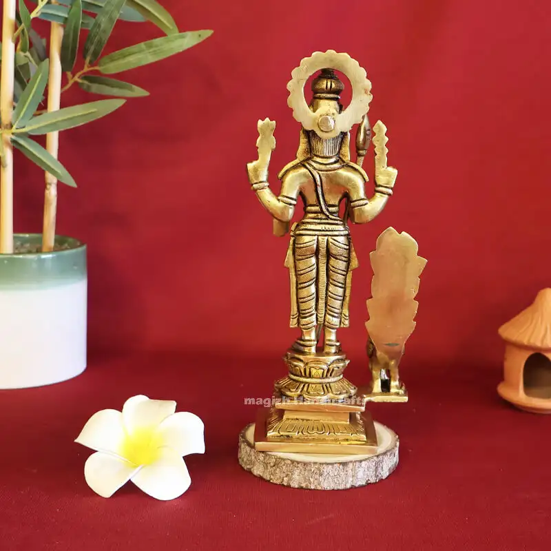 Brass Vel Murugan with Peacock idol 8 inches - image 2