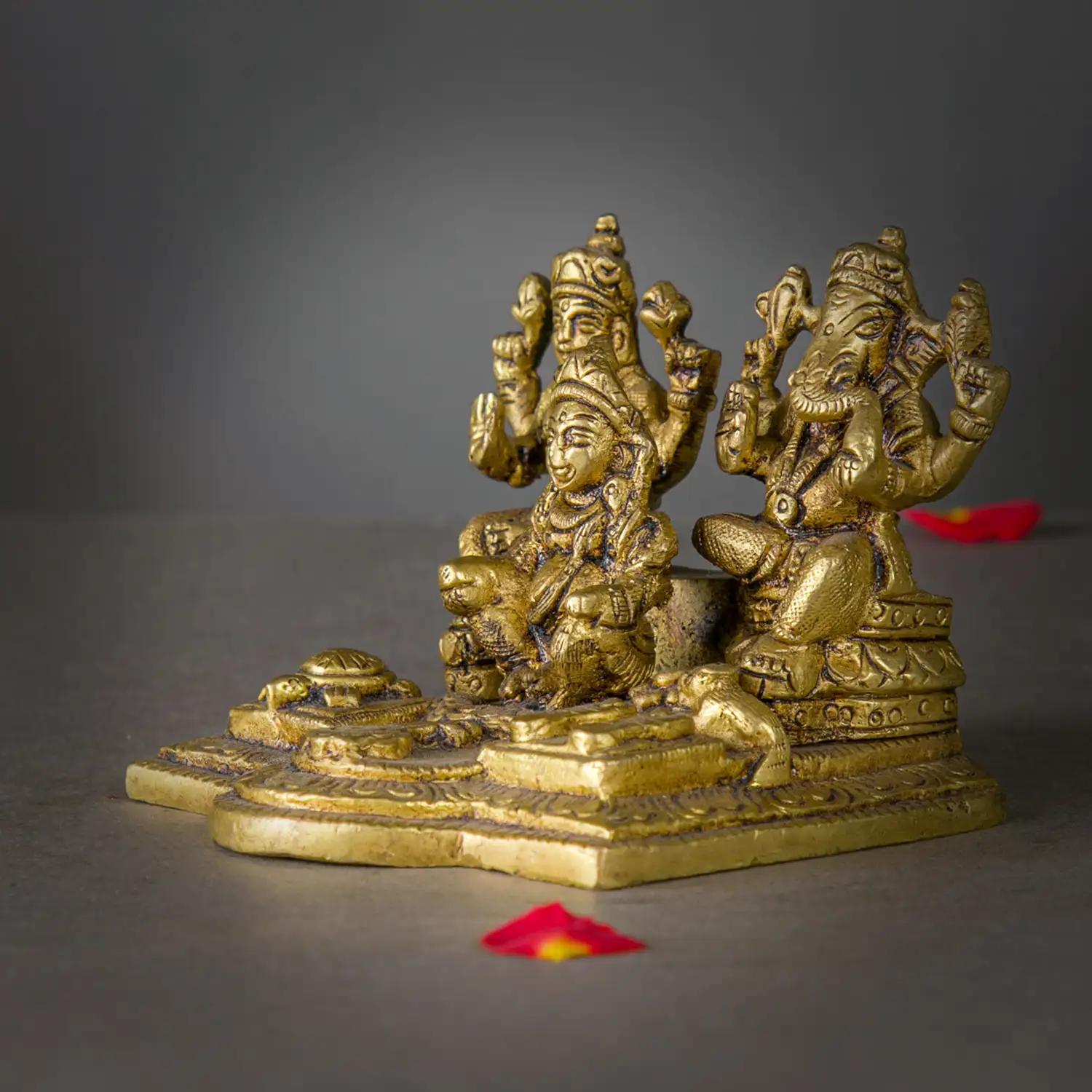 3 inches Brass Ganesha Kuber and Lakshmi idol - image 2