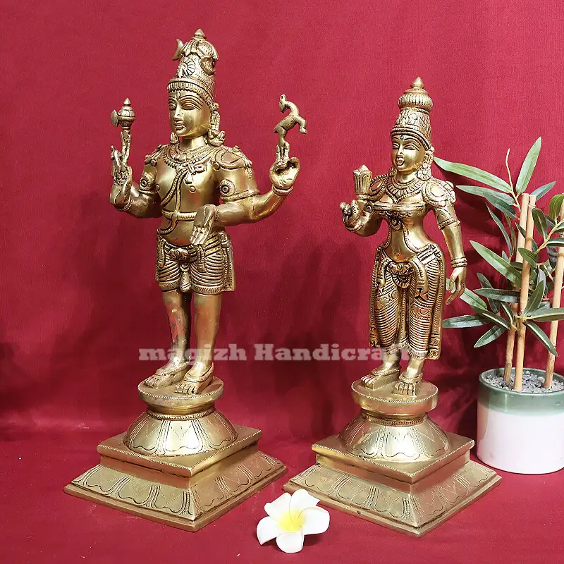 Brass Lord Shiva Parvathi Idol - 18 inches - image 2