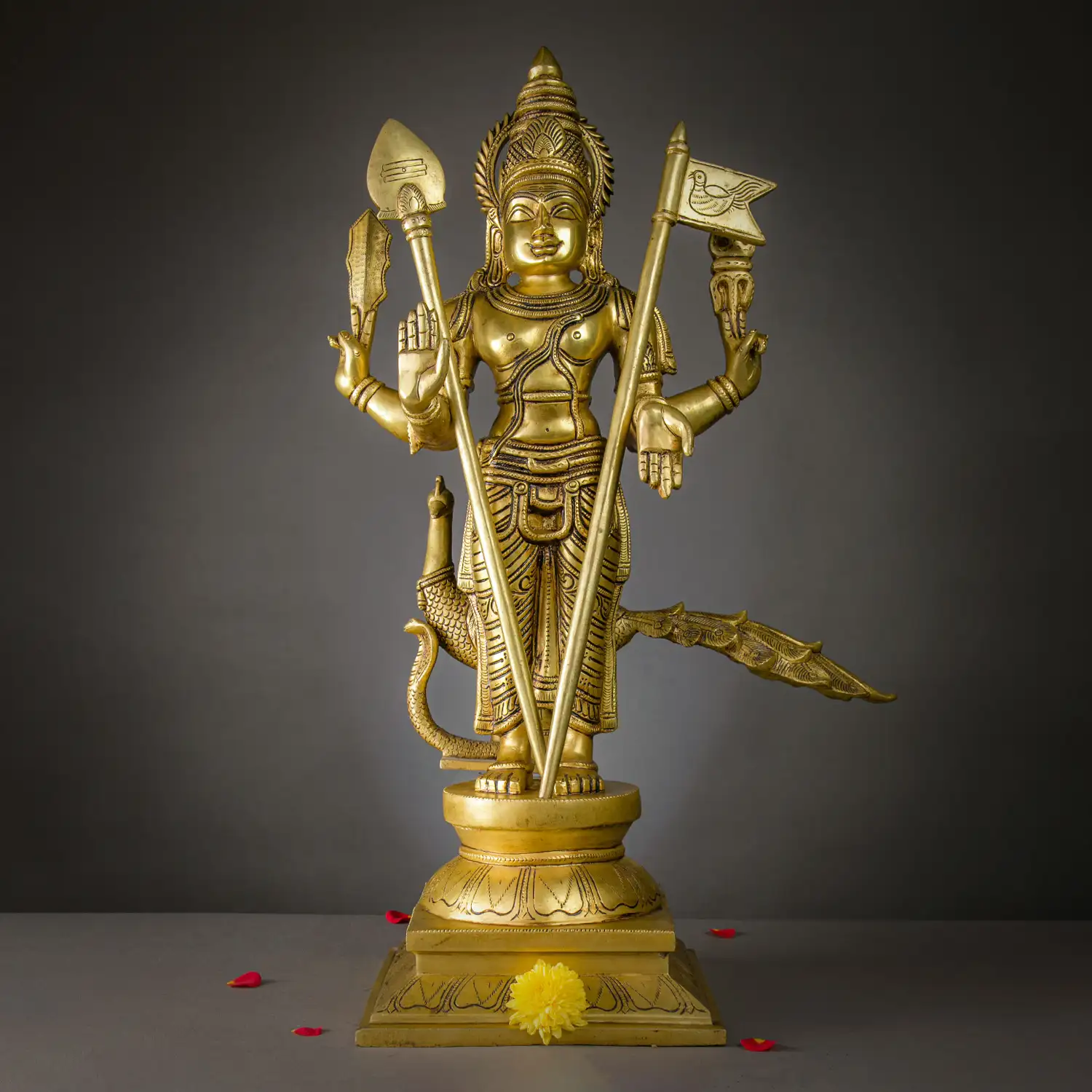 22 inches Brass Standing Murugan with Vel and Seval kodi idol - image 1