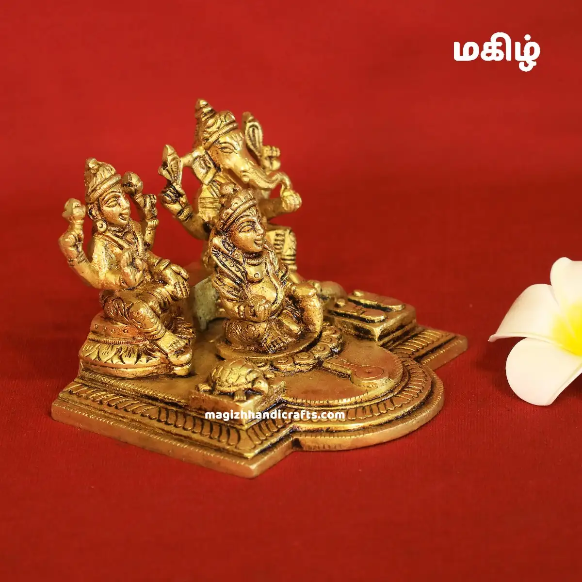 Brass Ganesha Kuber and Lakshmi idol - 3.5 inches - image 2