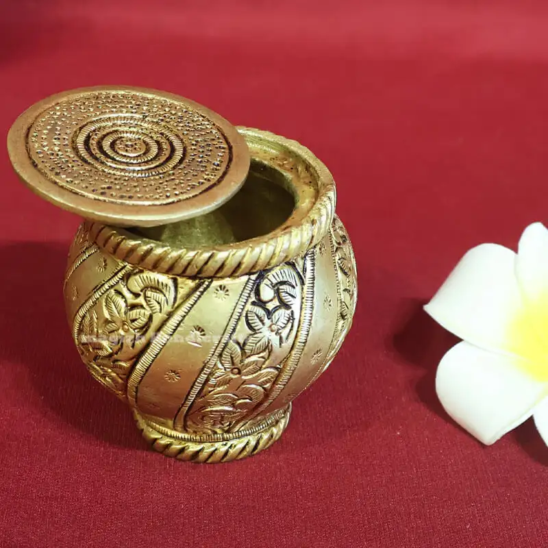 3 inches Brass Kubera Paanai with lid - image 1