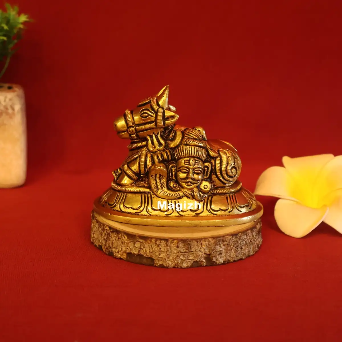 Brass Shiva and Parvathi Nandhi 2.5 inches - image 2