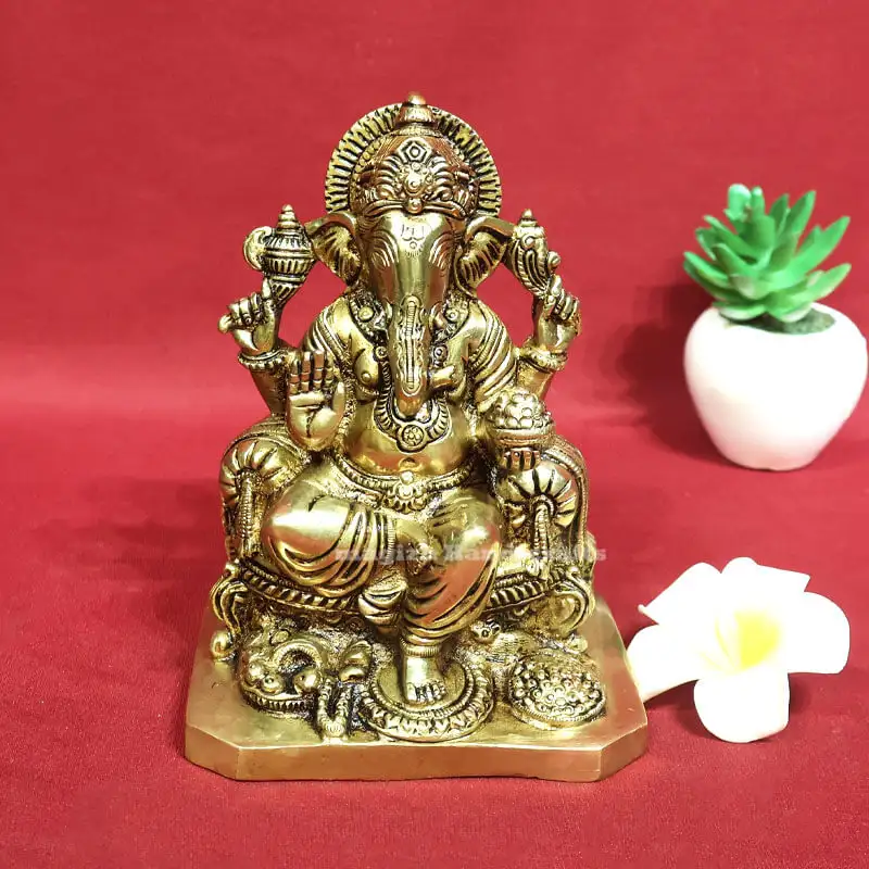 7 inches Brass Sitting Ganesha SC - image 1