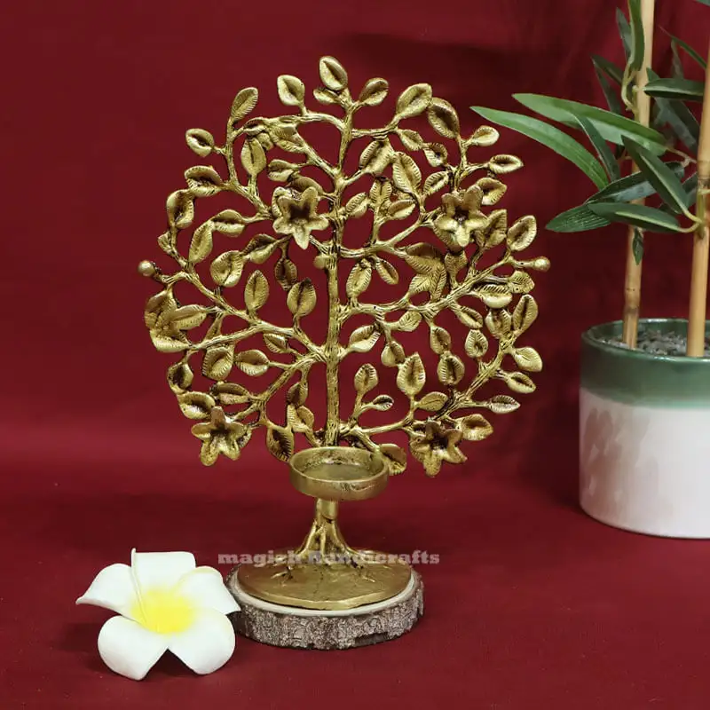 8.5 inches table top Brass karpaga vriksham tree with Lamp holder - image 1