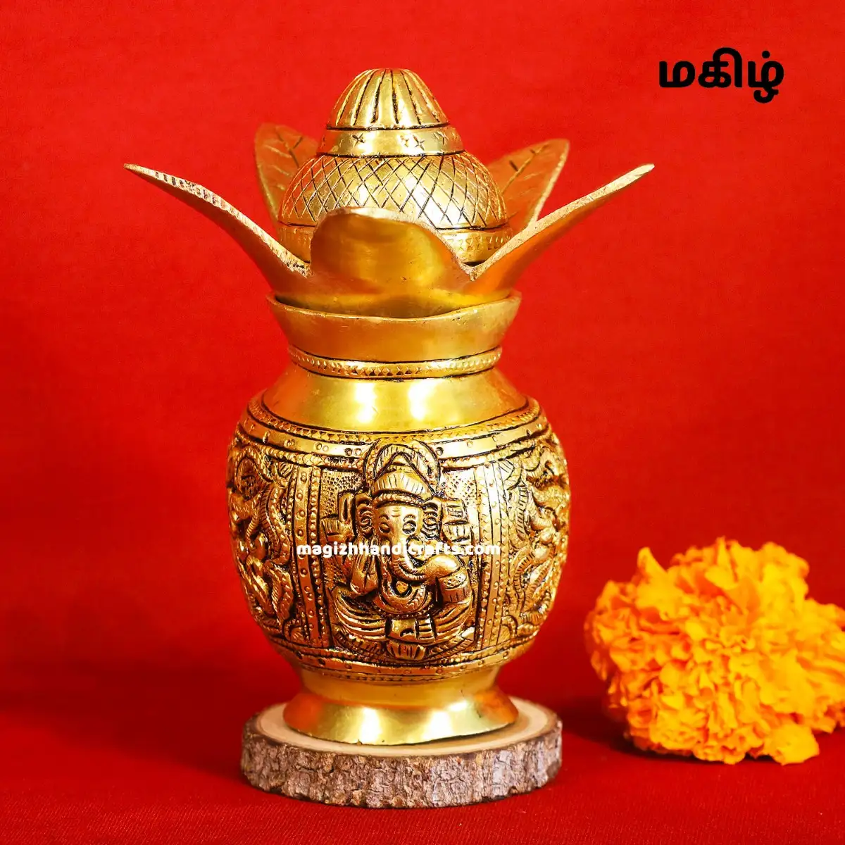 Brass Lakshmi Ganesha Kalasam - 6 inches - image 1