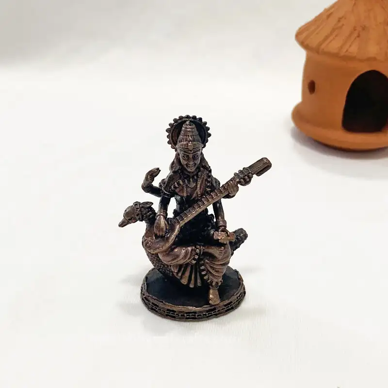 2.3 inches Copper Swan Goddess Saraswathi idol - image 1