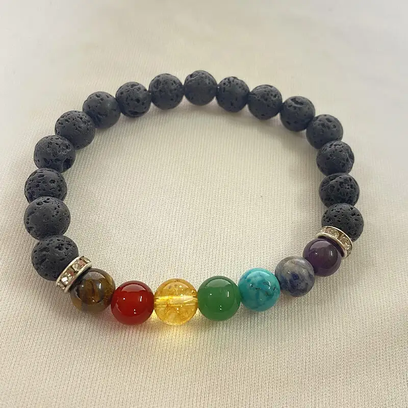 7 chakra Lava Crystal stone Bracelet Natural finish (8 mm) - image 1