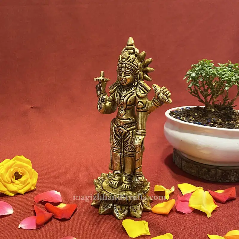 6 inches Brass Lotus Lord Vishnu Idol - image 2