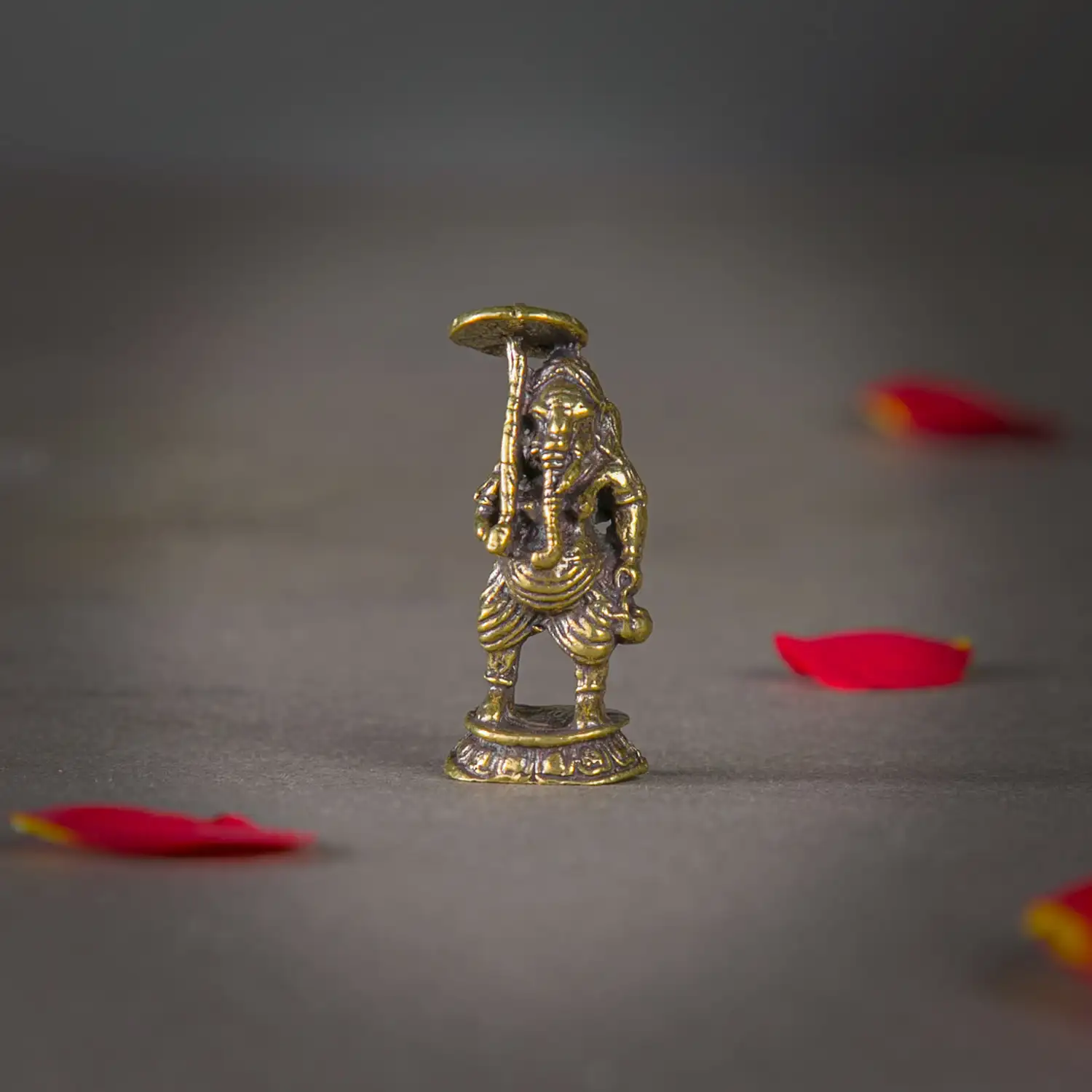 1 inch Brass mini standing umbrella Ganesha idol - image 1