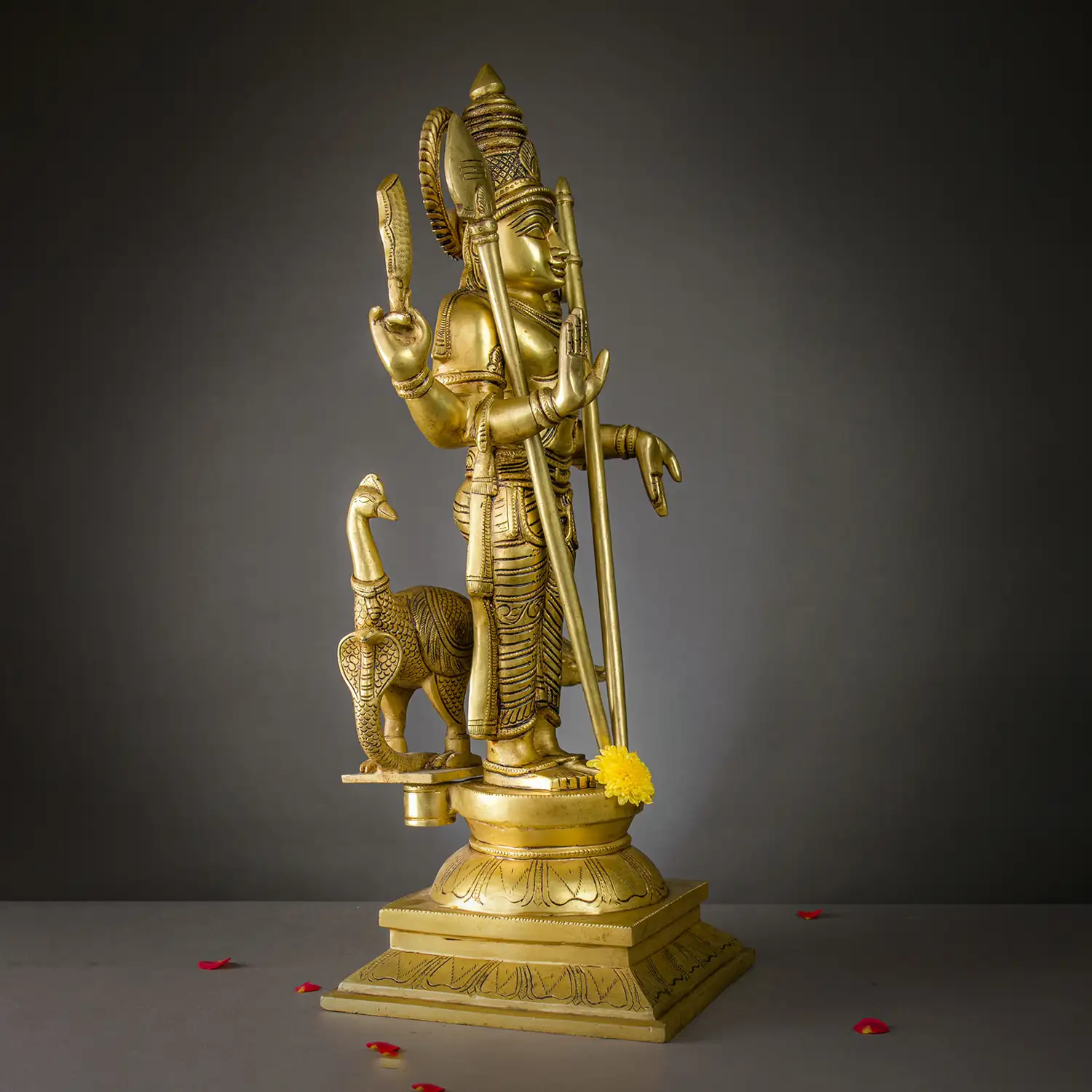 22 inches Brass Standing Murugan with Vel and Seval kodi idol - image 2