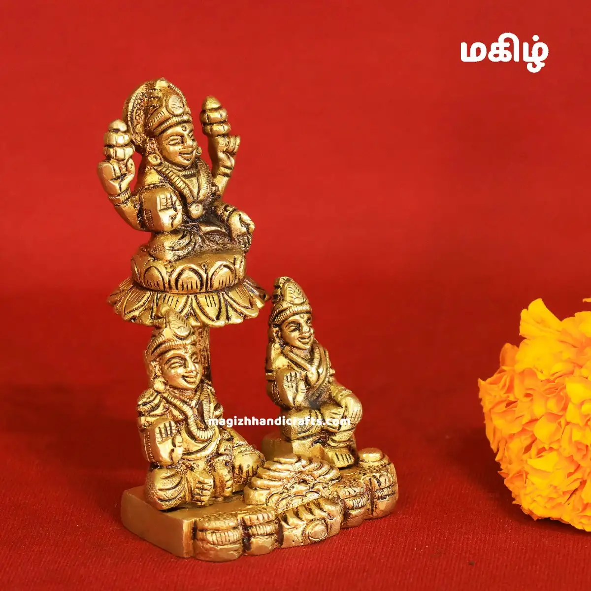Brass Lotus Kuber and Lotus Lakshmi idol - 4 inches - image 2