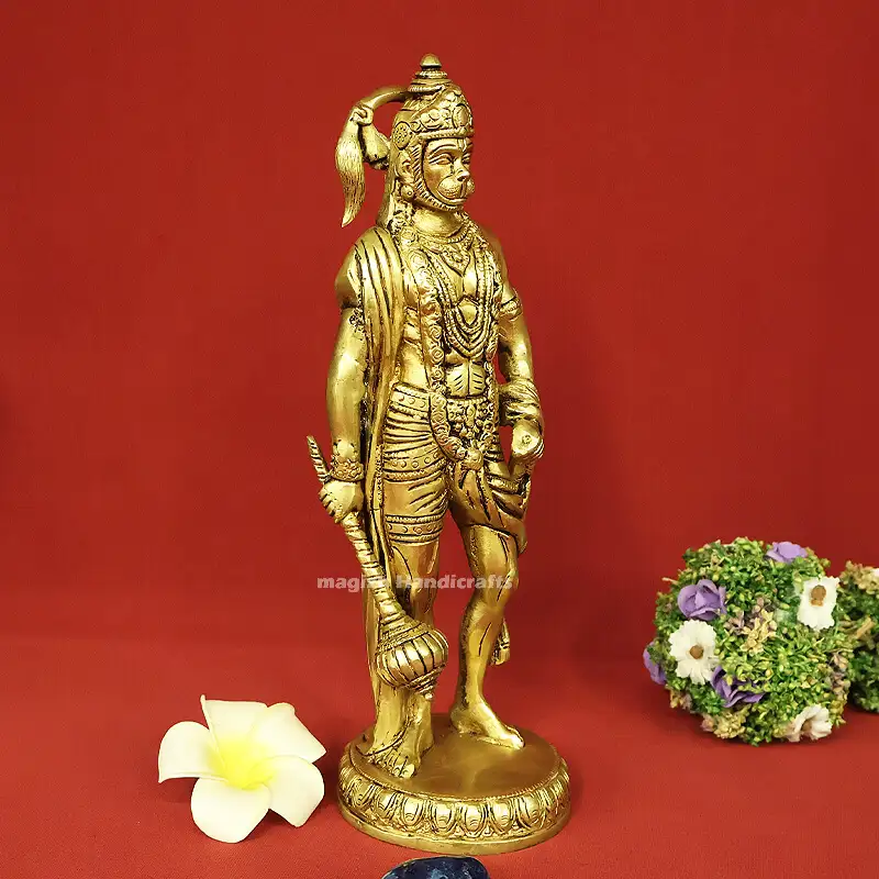 Brass Standing veera Hanuman idol (10 Inches) - image 2
