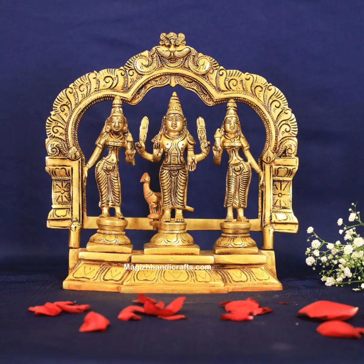 Brass Thiruvachi Murugan Valli Deivanai idol - 9 inches - image 1