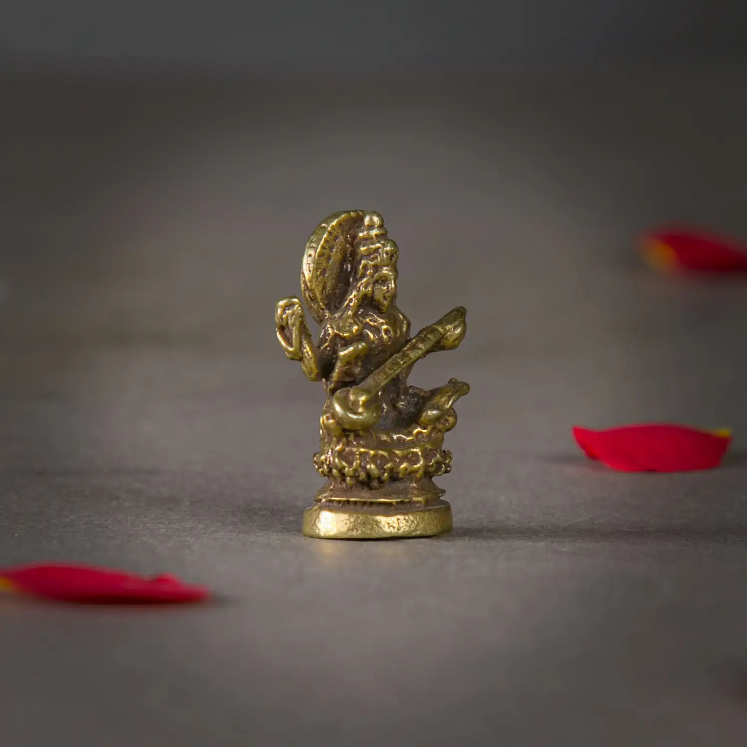 1 inch Brass sitting miniature Saraswathi idol - image 2