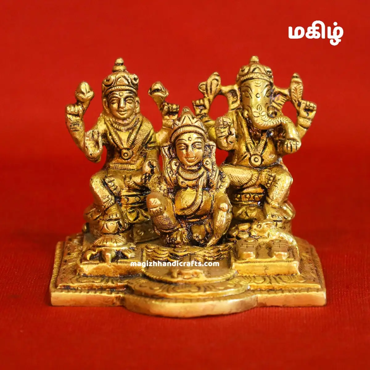 Brass Ganesha Kuber and Lakshmi idol - 3 inches - image 1