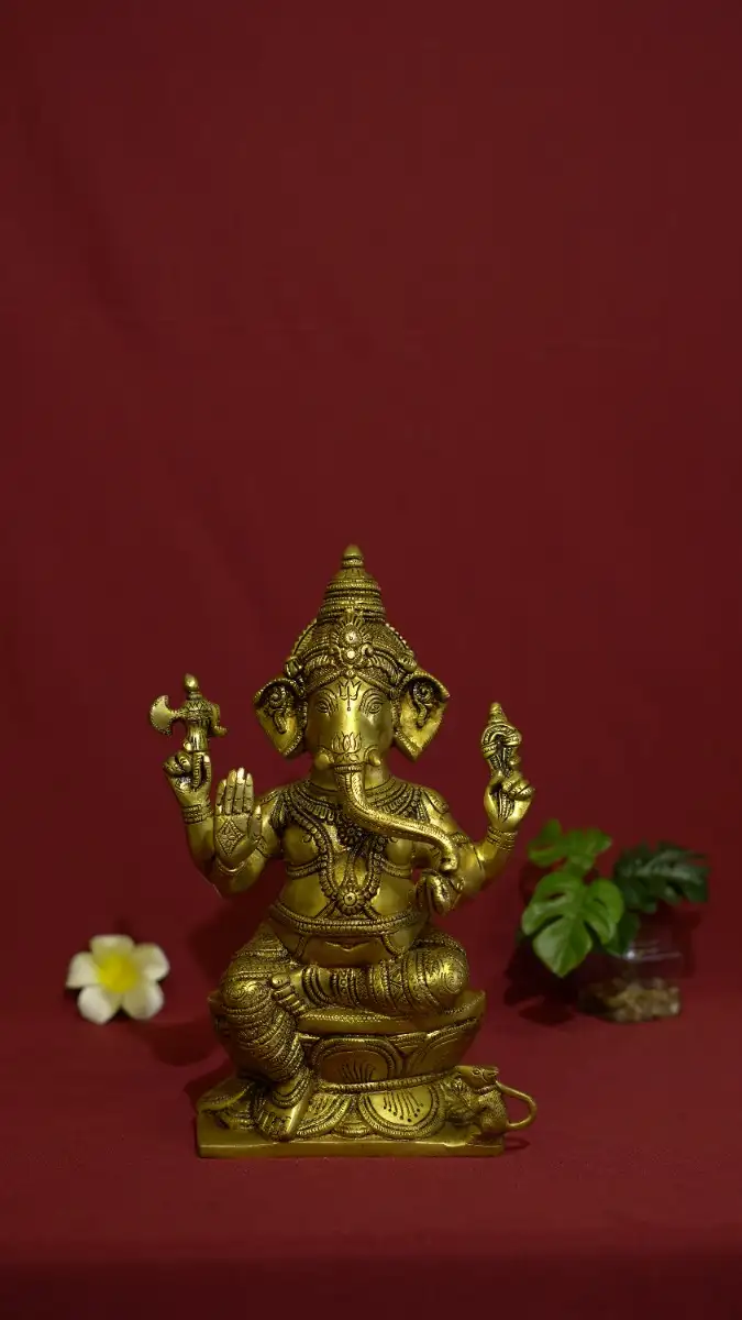 Grass Sitting pillayar idol - 1 feet - image 1