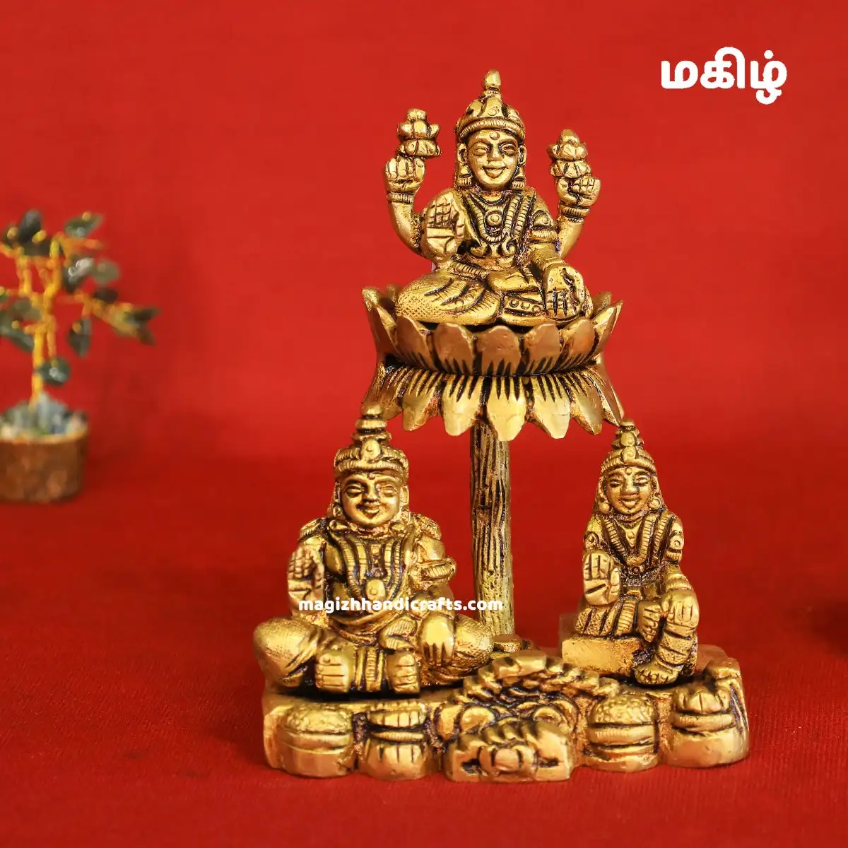 Brass Lotus Kuber and Lotus Lakshmi idol - 5 inches - image 1