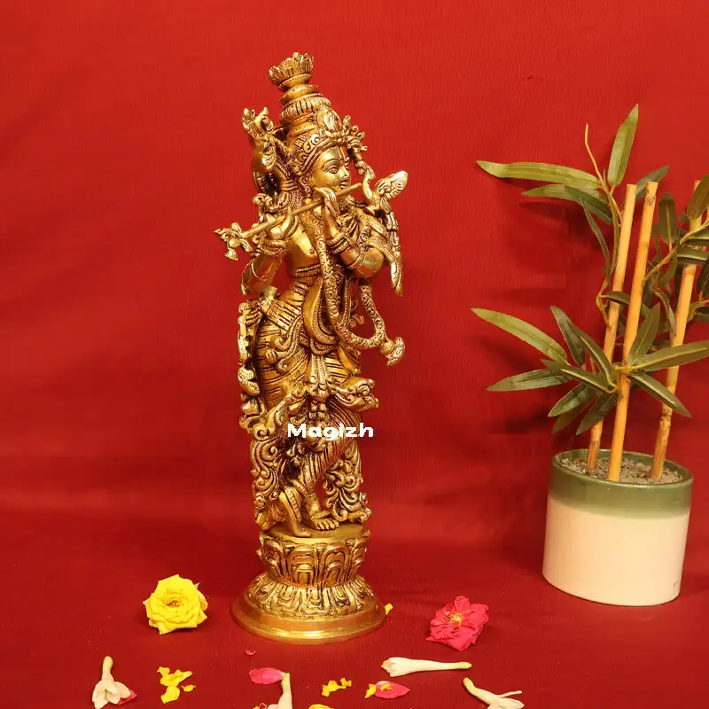 Brass Krishna idol - 14 inches - image 2