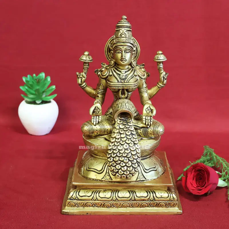 9 inches Brass Dhana Lakshmi idol Rec Base - image 1