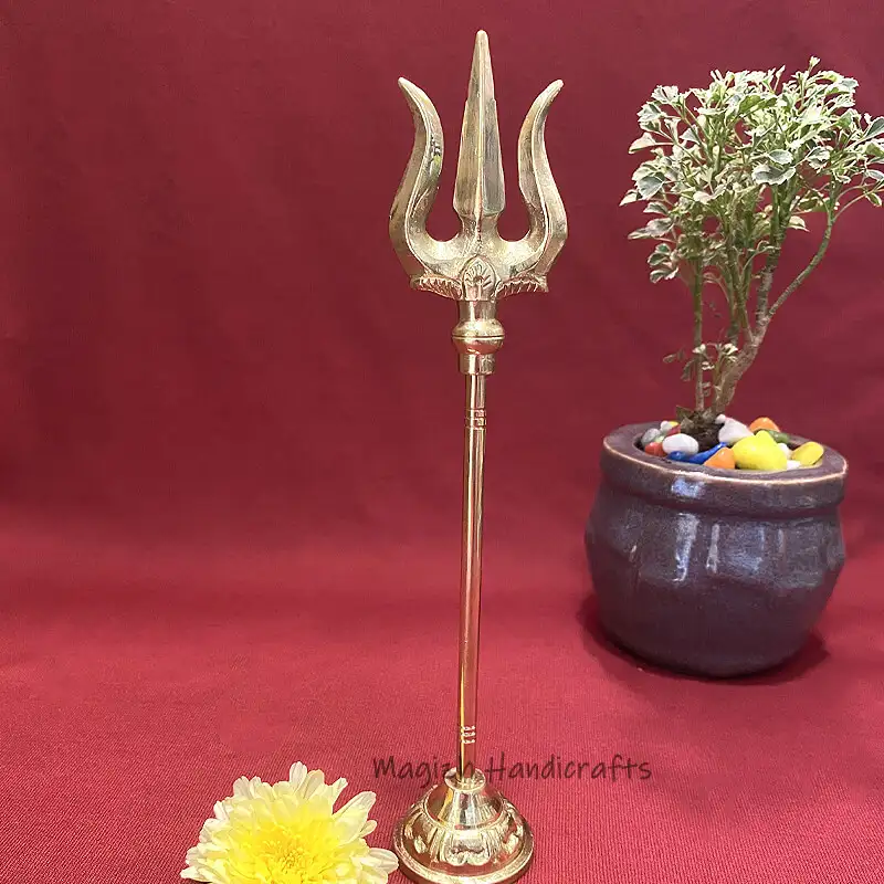 9 inches Brass Trisoolam with base - image 1