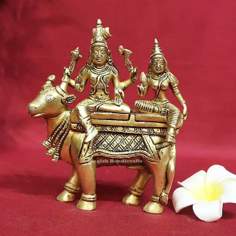 6 inches Brass Shivan Parvathi Nandhi Pradhosha Nayagar - image 1