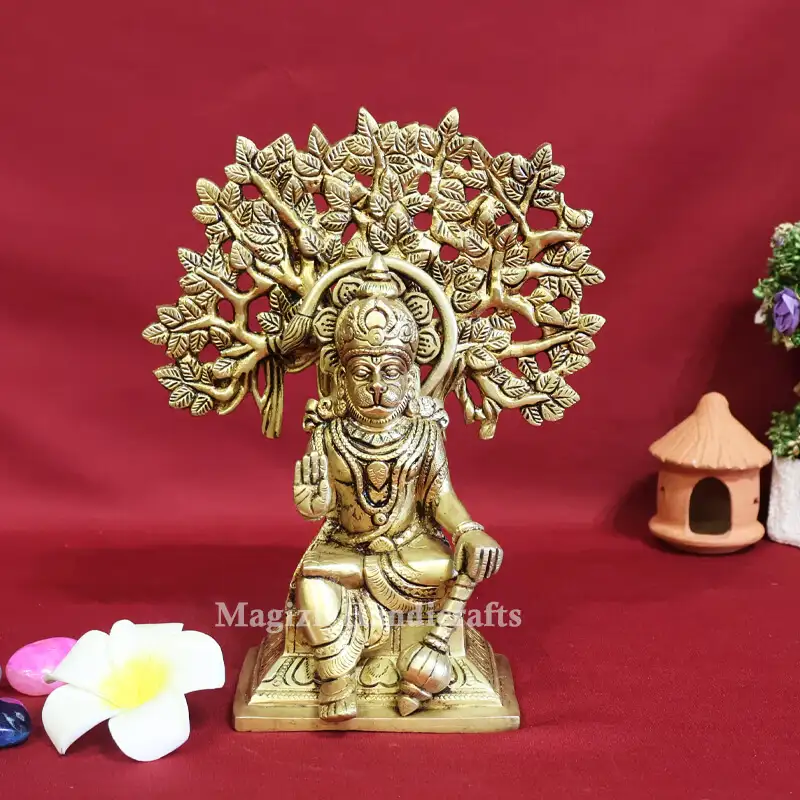 Brass Tree sitting Hanuman idol - image 1