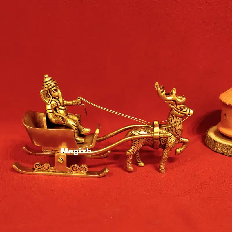 Brass Ganesha on Deer cart idol - image 1