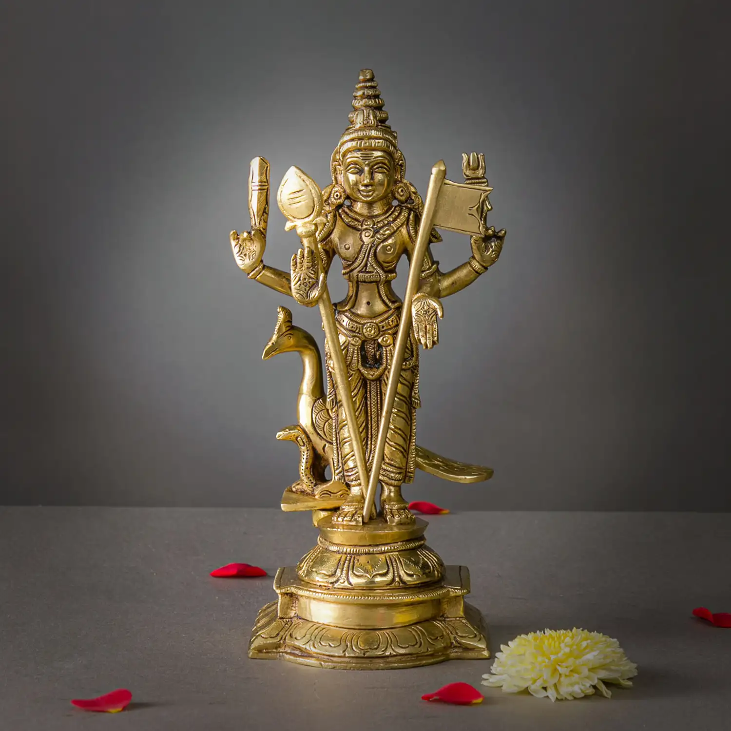 Brass Murugan Vel and Seval kodi idol - 9 inches - image 1