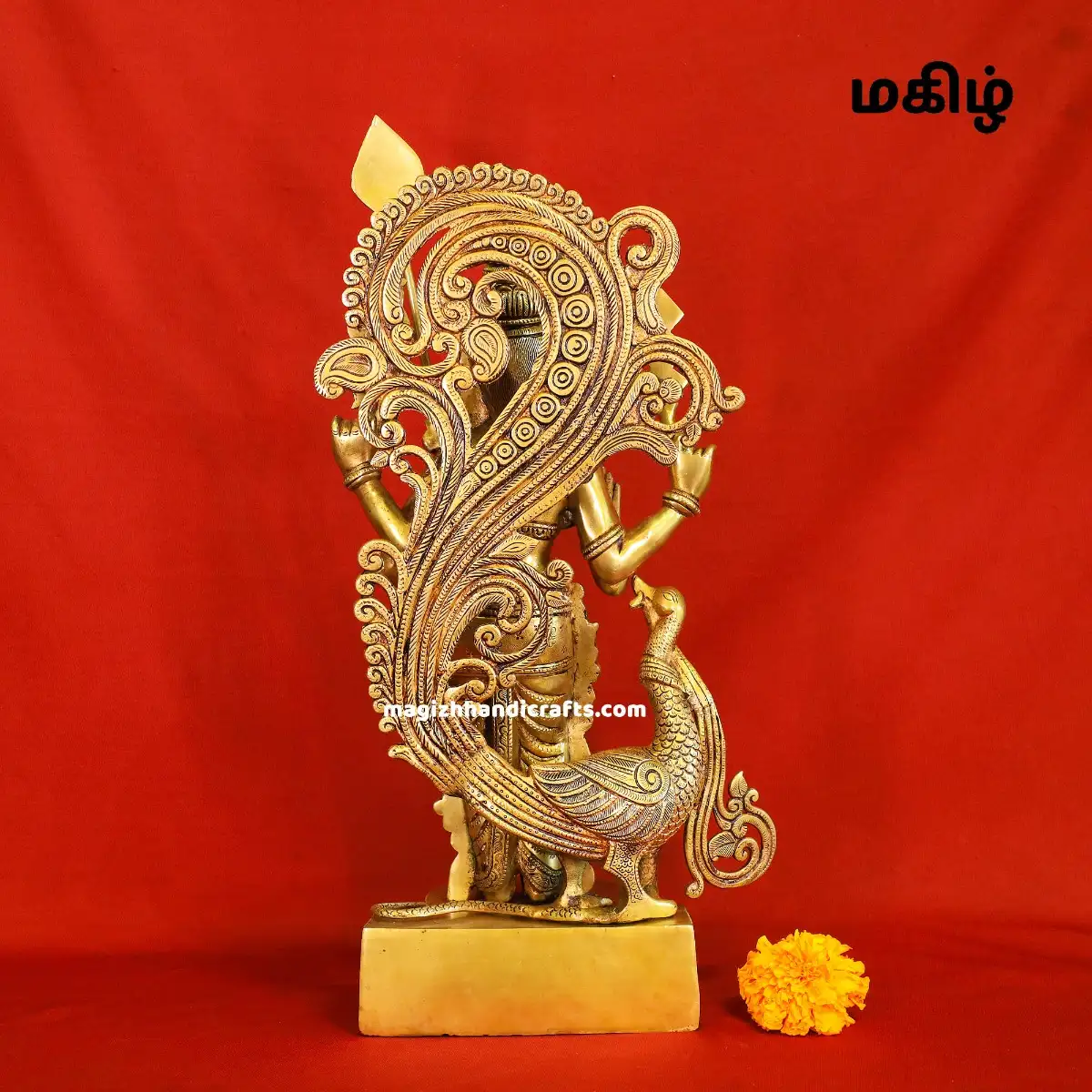 Brass Standing Murugan Vel and Mayil idol - 21 inches - image 1