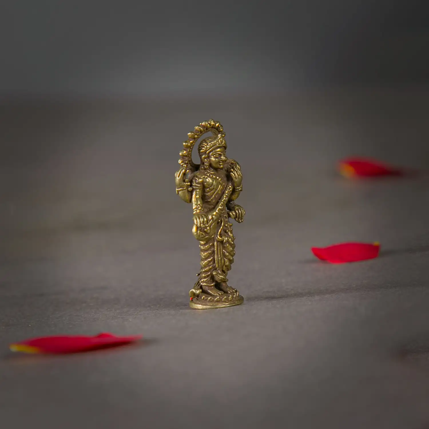 1 inch miniature brass standing Saraswathi with Peacock Idol - image 2