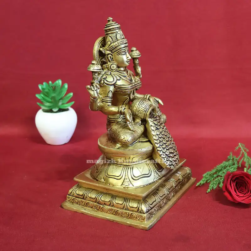 9 inches Brass Dhana Lakshmi idol Rec Base - image 2