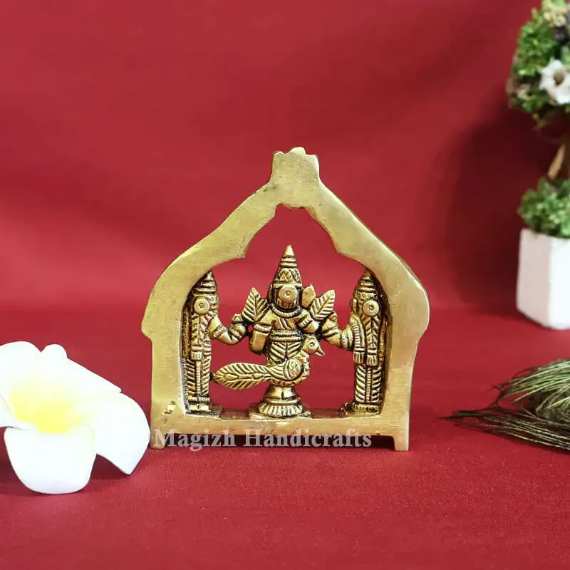 3.5 inches Brass Murugan Valli Deivanai frame idol - image 2