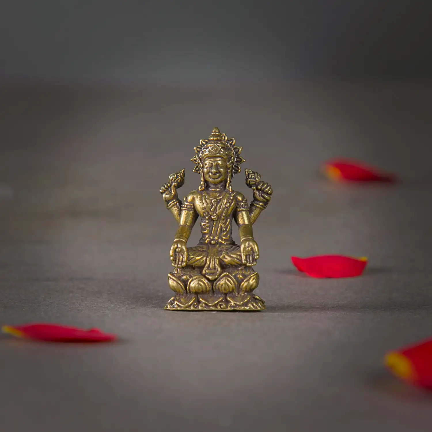 1 inch Brass sitting miniature Lakshmi on Lotus idol - image 1