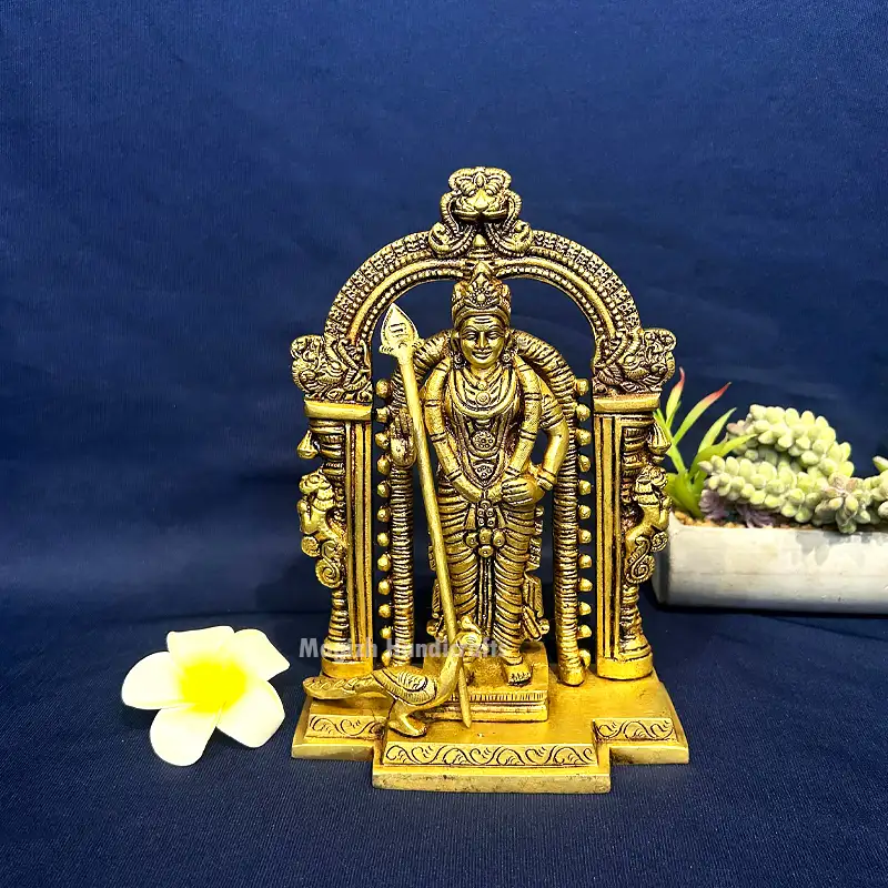 Brass Murugan Malaysia Murugan with Thiruvachi idol - 8.5 inches - image 1