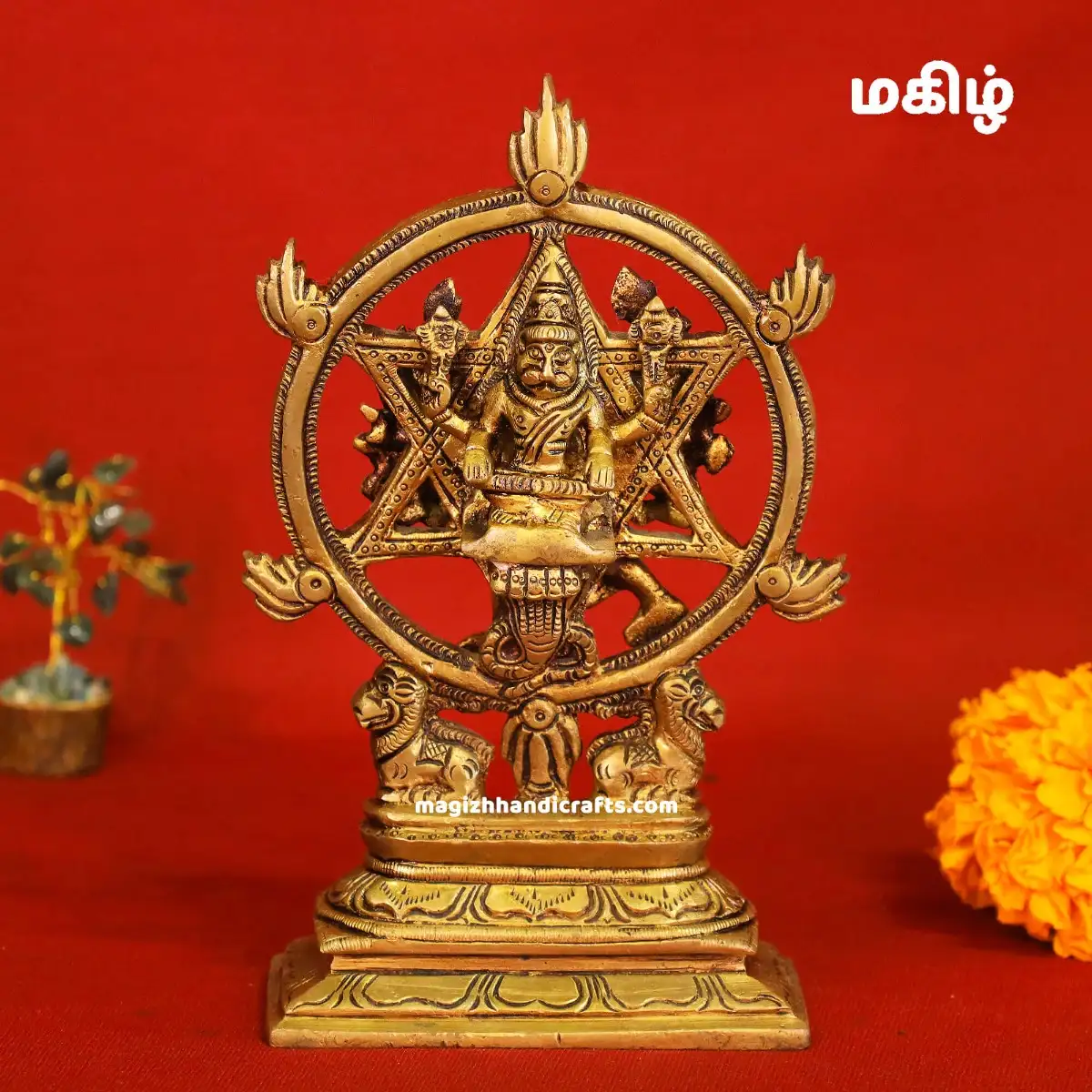 Brass Chakrathalwar - Narasimhar Idol - 7 inches - image 2