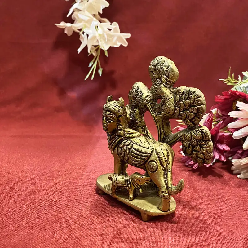 4.5 inches Brass Tree Kamadhenu idol - image 2