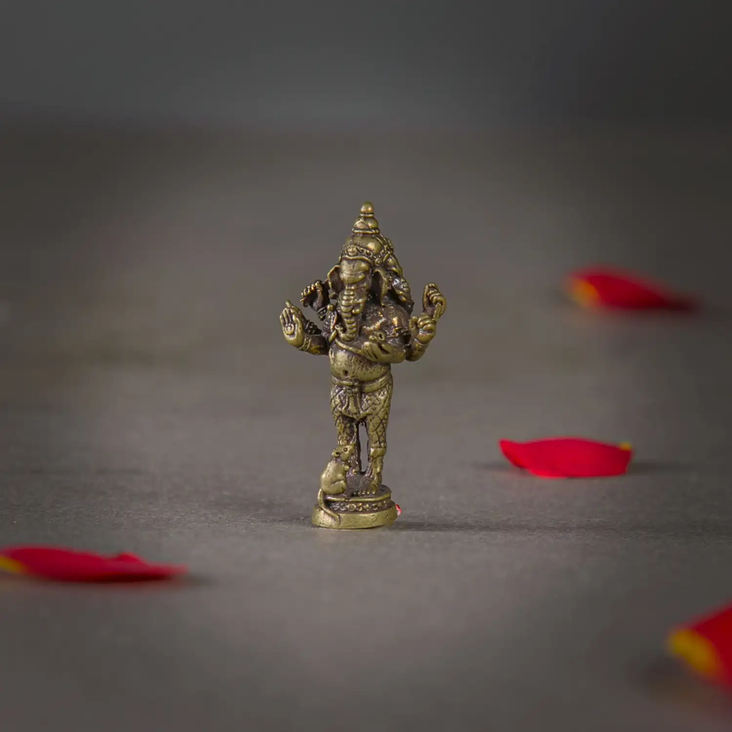 1 inch miniature 3 face Brass Standing Ganesha idol - image 1