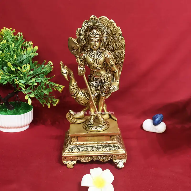 12 inches Brass Murugan Back peacock SQ Base SC - image 1