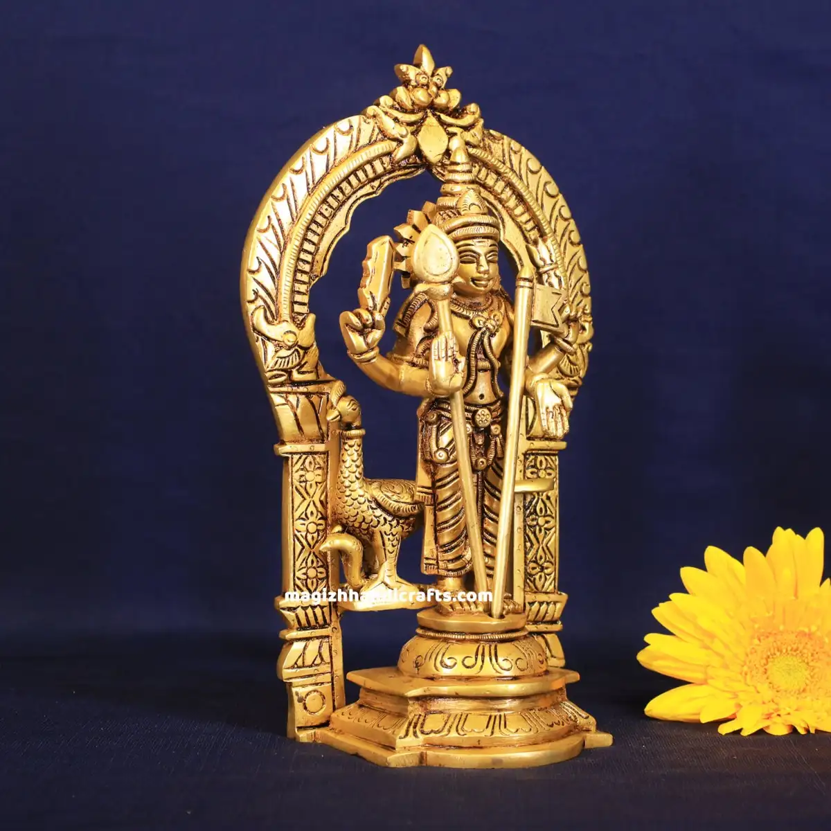 Brass Murugan with Thiruvachi Vel and Kodi idol - 10 inches - image 2