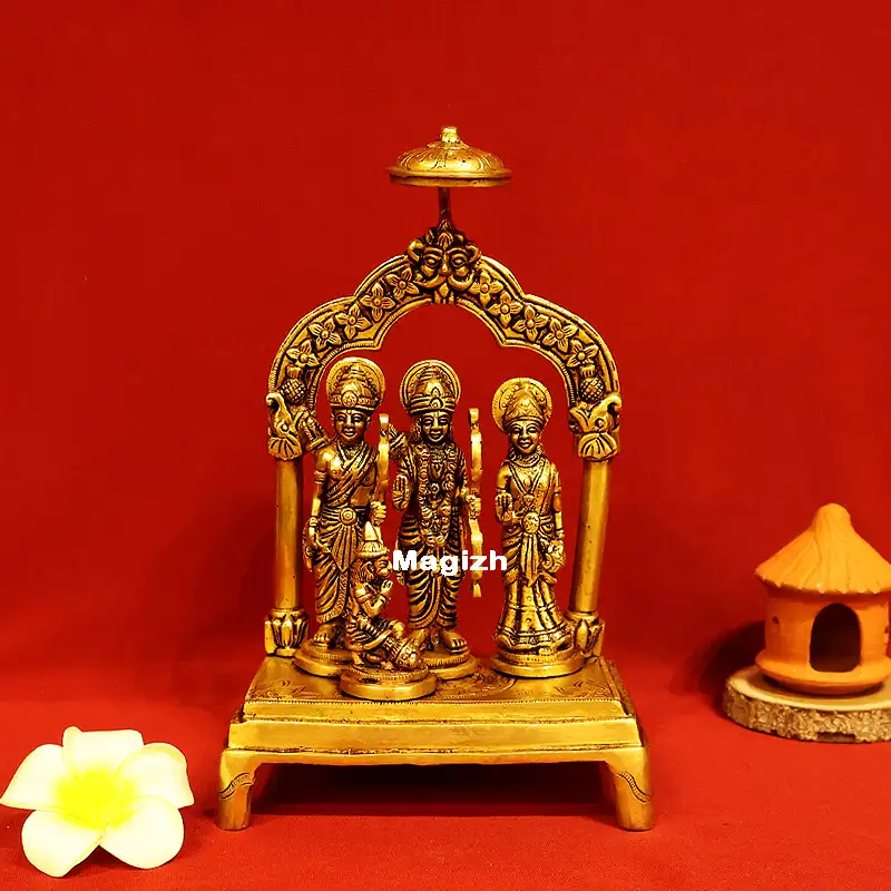 Brass Ram darbar on Peetam and frame - 10 inches - image 1