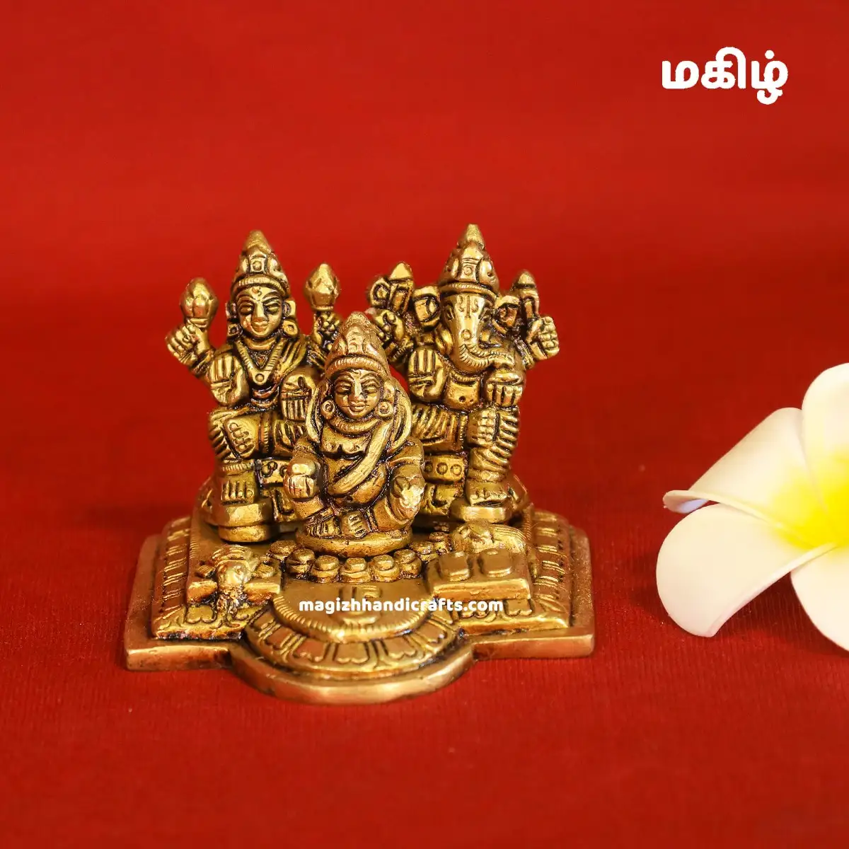Brass Ganesha Kuber and Lakshmi idol - 2 inches - image 1