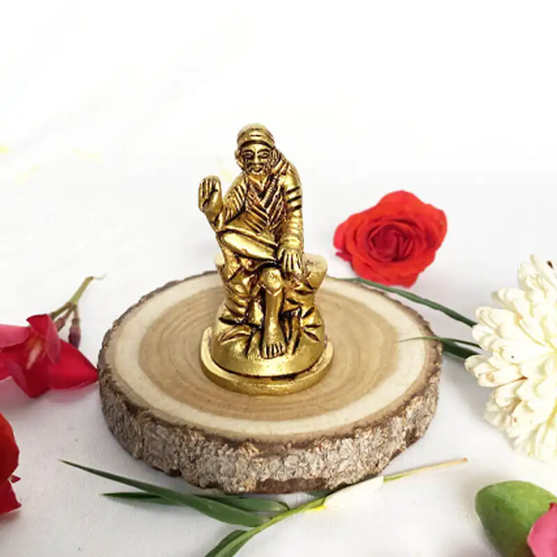 Brass Sai Baba lord idol for pooja room and car dashboard 2 1/2 inches - image 1