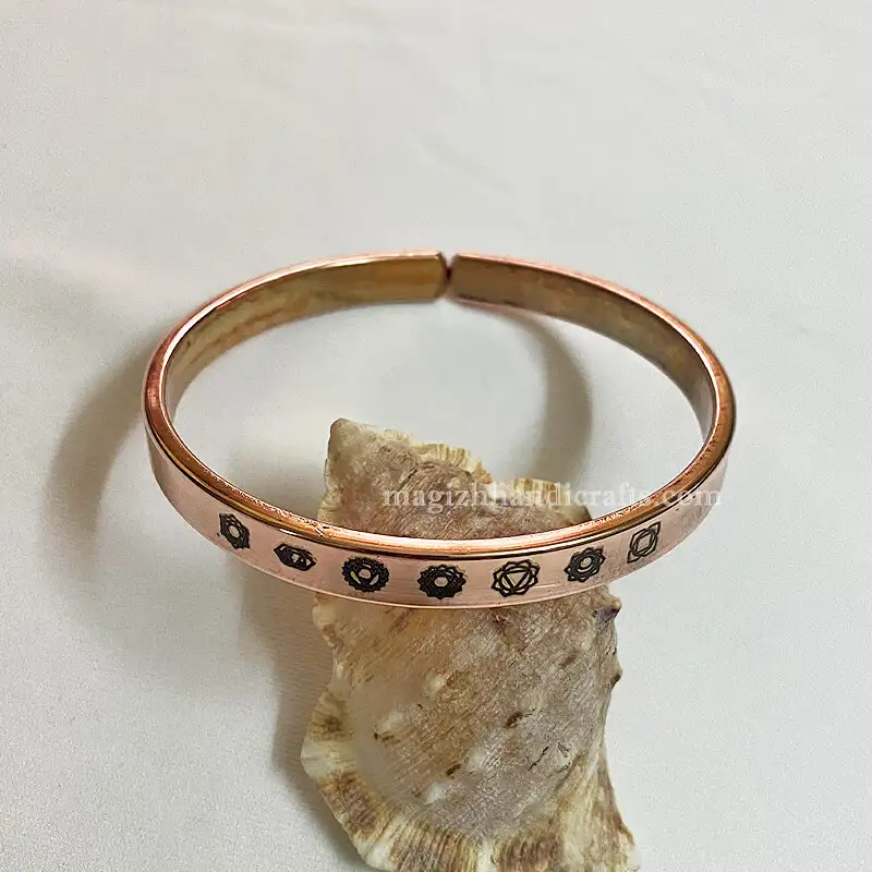 Copper bracelet 7 chakras symbols - 8mm - image 2