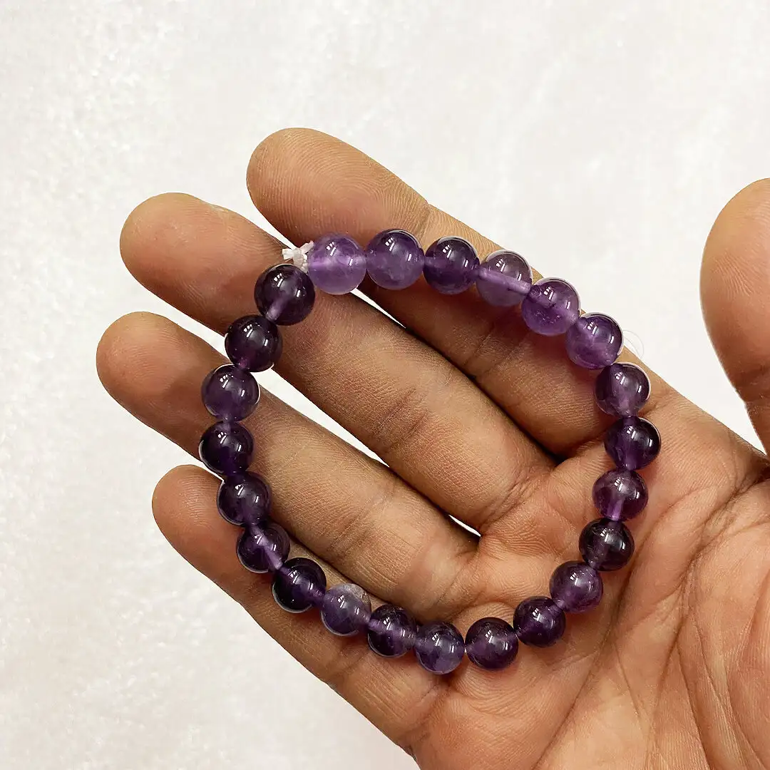 Natural Amethyst -8mm Beaded Bracelet - image 2