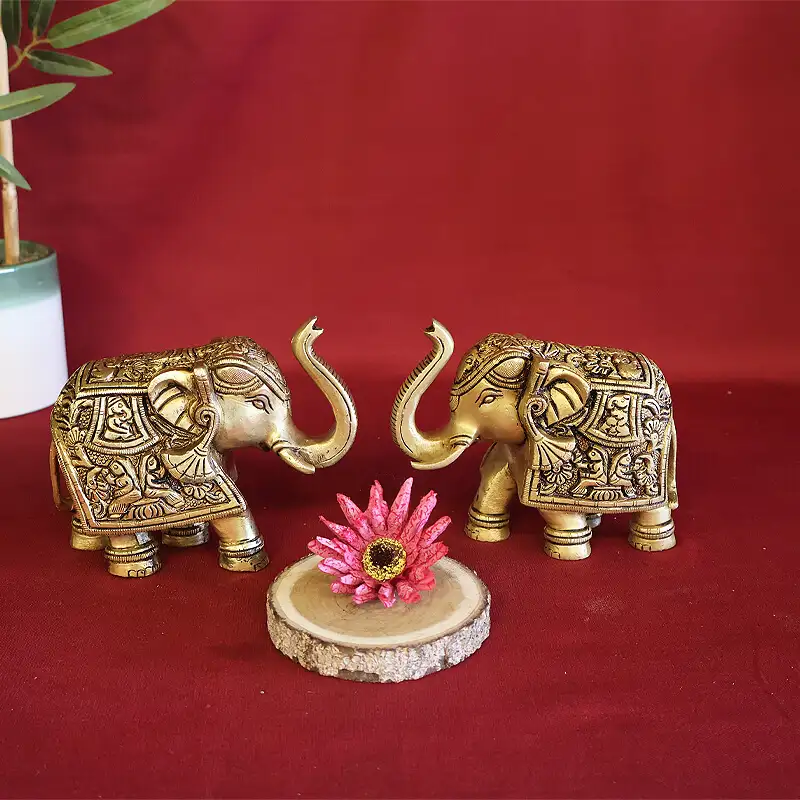 4 inches Brass Story Elephant pair SC - image 2
